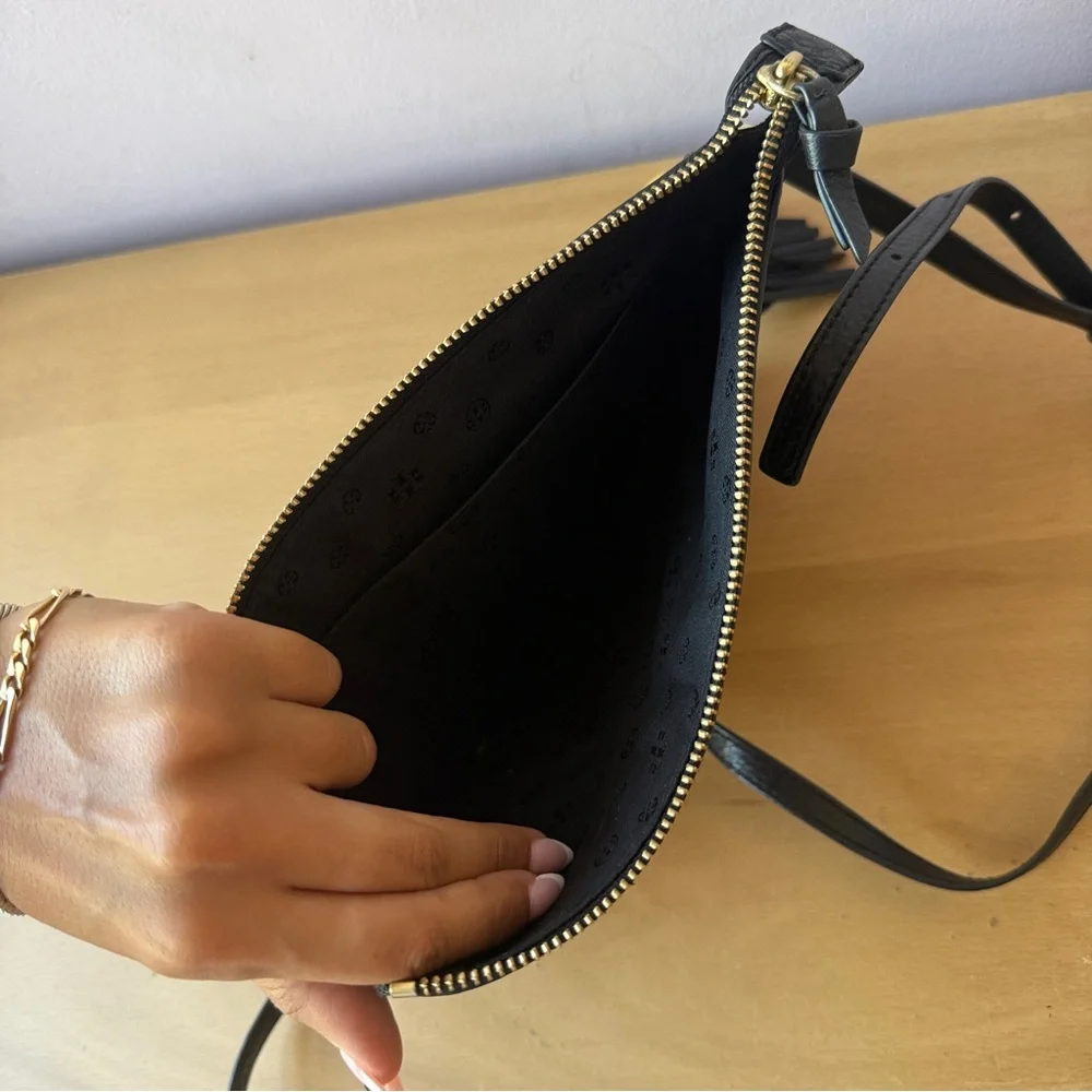 Tory Burch Black Leather Crossbody with Tassel